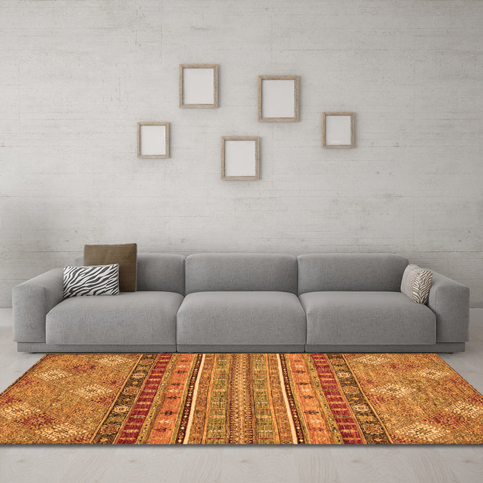 Machine Washable Abstract Orange Modern Area Rugs in a Living Room, wshabs2392org