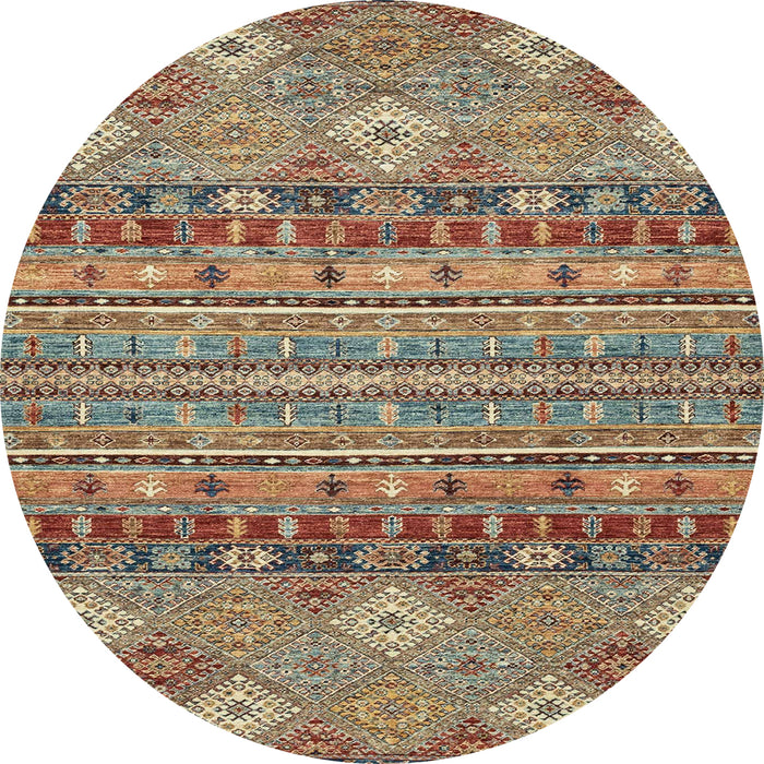 Round Machine Washable Abstract Camel Brown Rug, wshabs2392