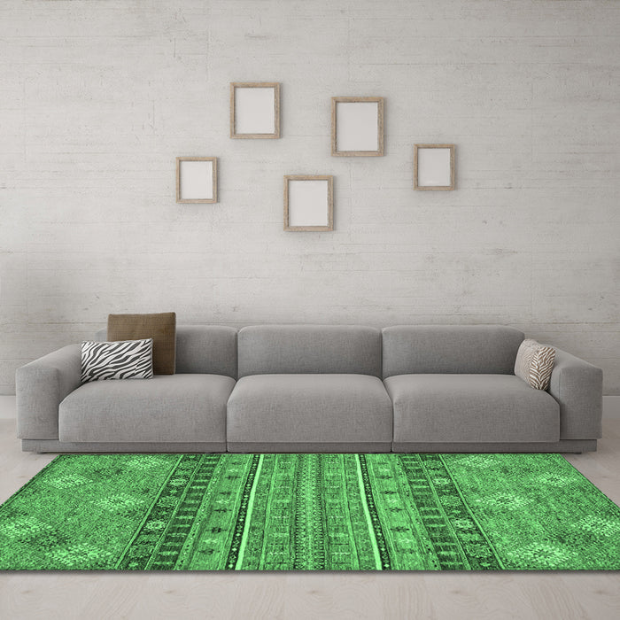 Machine Washable Abstract Emerald Green Modern Area Rugs in a Living Room,, wshabs2392emgrn
