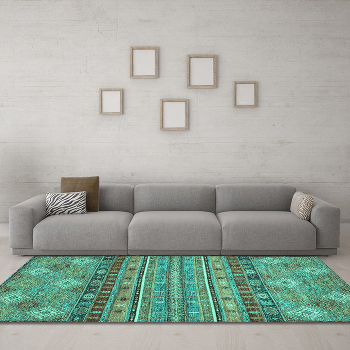 Machine Washable Abstract Turquoise Modern Area Rugs in a Living Room,, wshabs2392turq