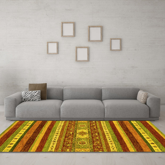 Machine Washable Abstract Yellow Modern Rug in a Living Room, wshabs2393yw