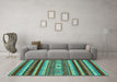 Machine Washable Abstract Turquoise Modern Area Rugs in a Living Room,, wshabs2393turq