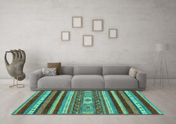 Machine Washable Abstract Turquoise Modern Area Rugs in a Living Room,, wshabs2393turq