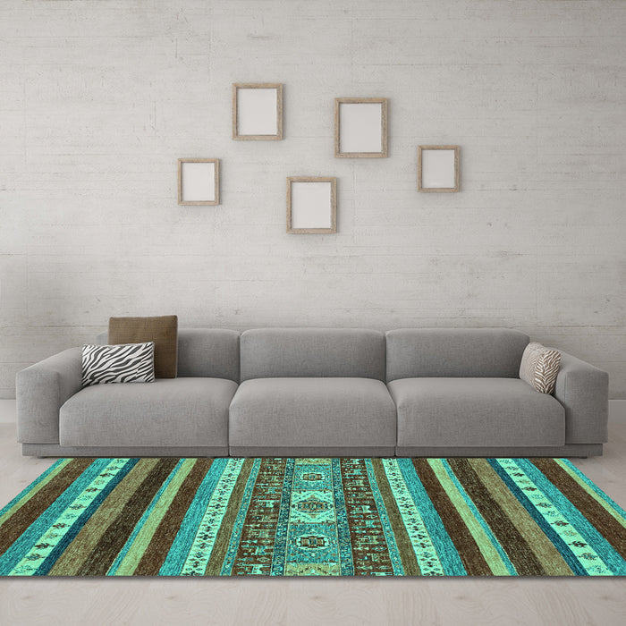 Machine Washable Abstract Turquoise Modern Area Rugs in a Living Room,, wshabs2393turq