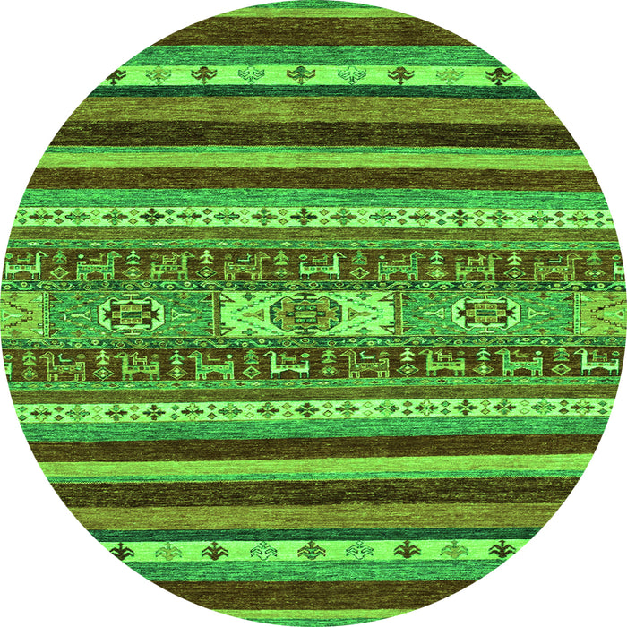 Round Machine Washable Abstract Green Modern Area Rugs, wshabs2393grn