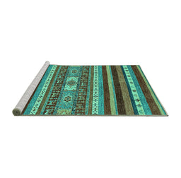 Sideview of Machine Washable Abstract Turquoise Modern Area Rugs, wshabs2393turq