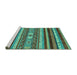 Sideview of Machine Washable Abstract Turquoise Modern Area Rugs, wshabs2393turq