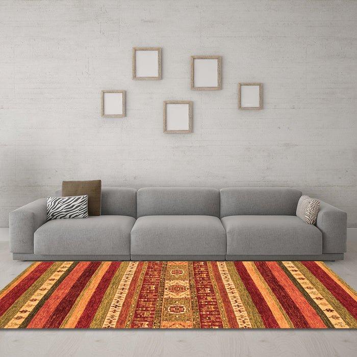 Machine Washable Abstract Orange Modern Area Rugs in a Living Room, wshabs2393org