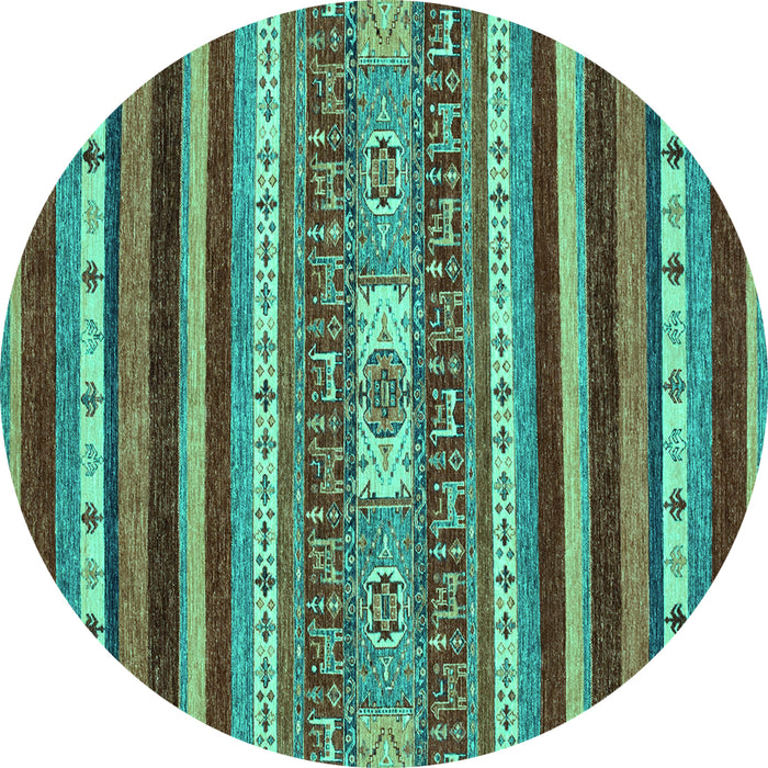 Round Machine Washable Abstract Turquoise Modern Area Rugs, wshabs2393turq