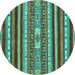 Round Machine Washable Abstract Turquoise Modern Area Rugs, wshabs2393turq