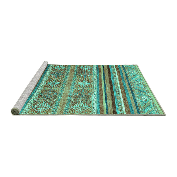 Sideview of Machine Washable Abstract Turquoise Modern Area Rugs, wshabs2394turq