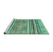 Sideview of Machine Washable Abstract Turquoise Modern Area Rugs, wshabs2394turq