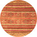 Round Machine Washable Abstract Orange Modern Area Rugs, wshabs2394org