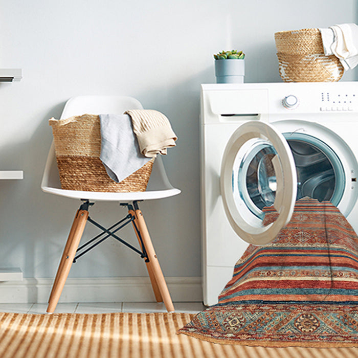 Machine Washable Abstract Camel Brown Rug in a Washing Machine, wshabs2394