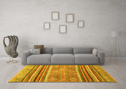 Machine Washable Abstract Yellow Modern Rug in a Living Room, wshabs2394yw