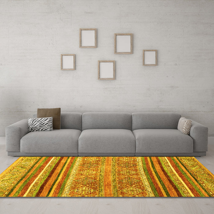 Machine Washable Abstract Yellow Modern Rug in a Living Room, wshabs2394yw