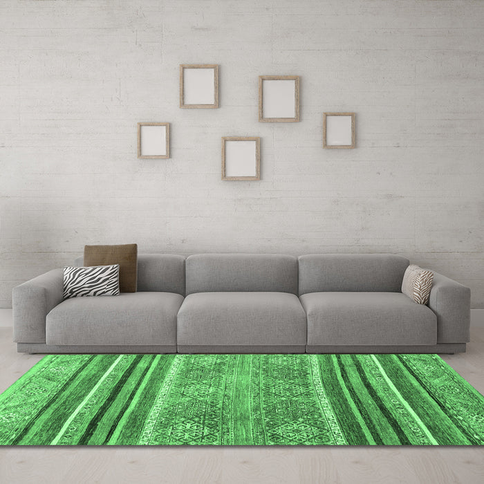 Machine Washable Abstract Emerald Green Modern Area Rugs in a Living Room,, wshabs2394emgrn