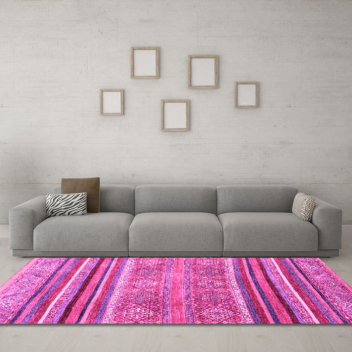 Machine Washable Abstract Pink Modern Rug in a Living Room, wshabs2394pnk