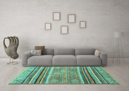 Machine Washable Abstract Turquoise Modern Area Rugs in a Living Room,, wshabs2394turq
