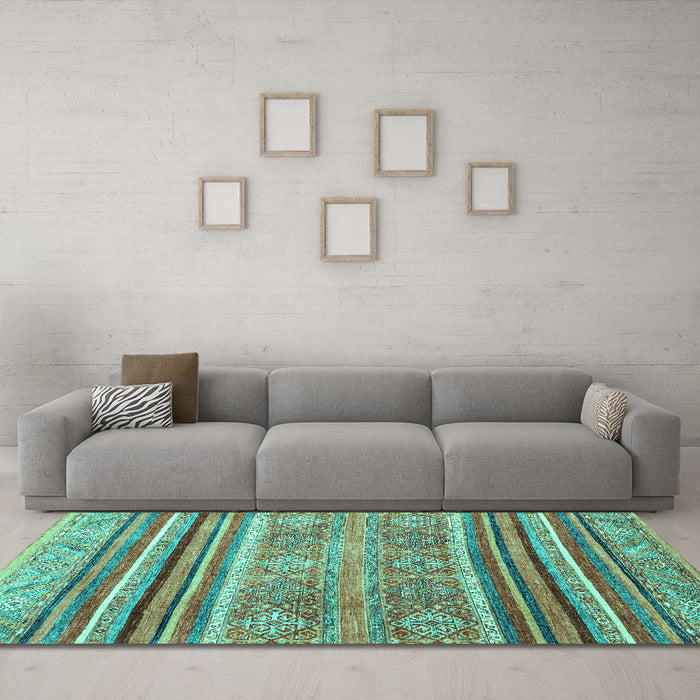 Machine Washable Abstract Turquoise Modern Area Rugs in a Living Room,, wshabs2394turq