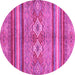 Round Machine Washable Abstract Pink Modern Rug, wshabs2395pnk