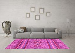 Machine Washable Abstract Pink Modern Rug in a Living Room, wshabs2395pnk