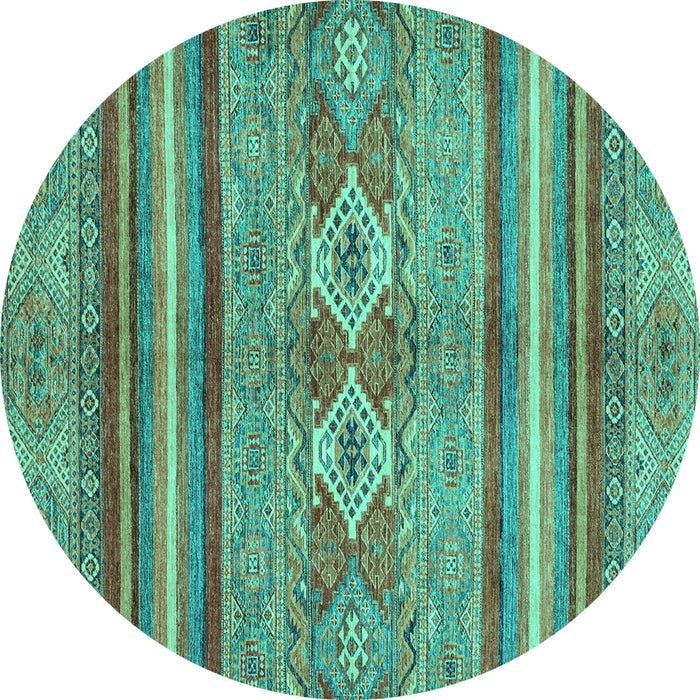 Round Machine Washable Abstract Turquoise Modern Area Rugs, wshabs2395turq
