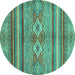 Round Machine Washable Abstract Turquoise Modern Area Rugs, wshabs2395turq