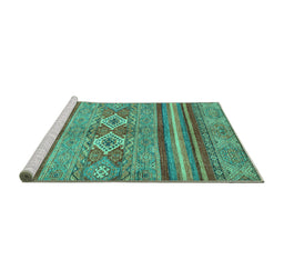 Sideview of Machine Washable Abstract Turquoise Modern Area Rugs, wshabs2395turq