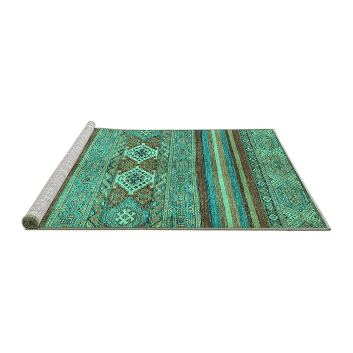 Sideview of Machine Washable Abstract Turquoise Modern Area Rugs, wshabs2395turq