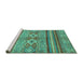 Sideview of Machine Washable Abstract Turquoise Modern Area Rugs, wshabs2395turq