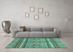 Machine Washable Abstract Turquoise Modern Area Rugs in a Living Room,, wshabs2395turq