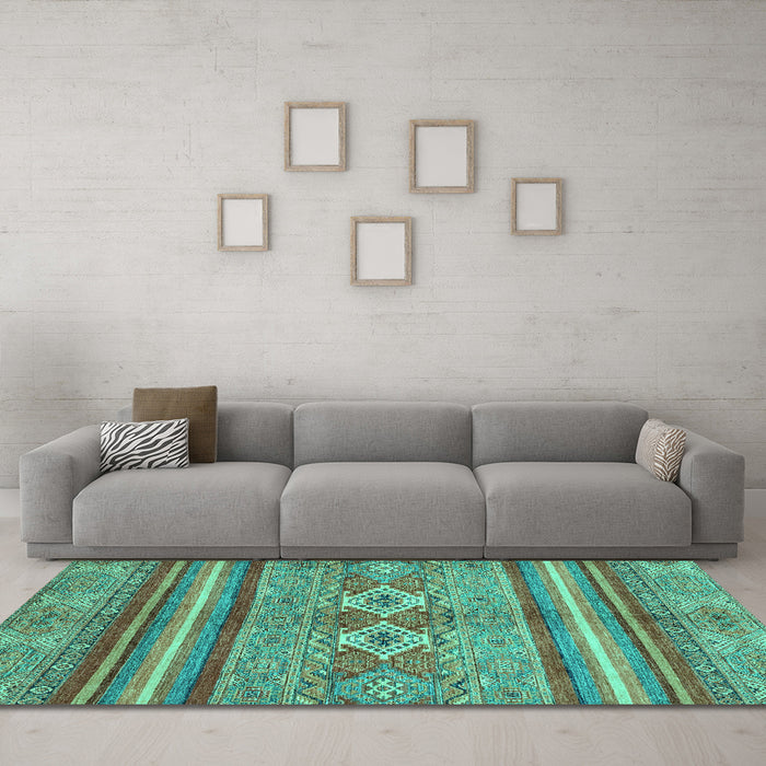 Machine Washable Abstract Turquoise Modern Area Rugs in a Living Room,, wshabs2395turq