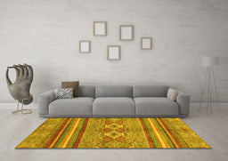 Machine Washable Abstract Yellow Modern Rug in a Living Room, wshabs2395yw