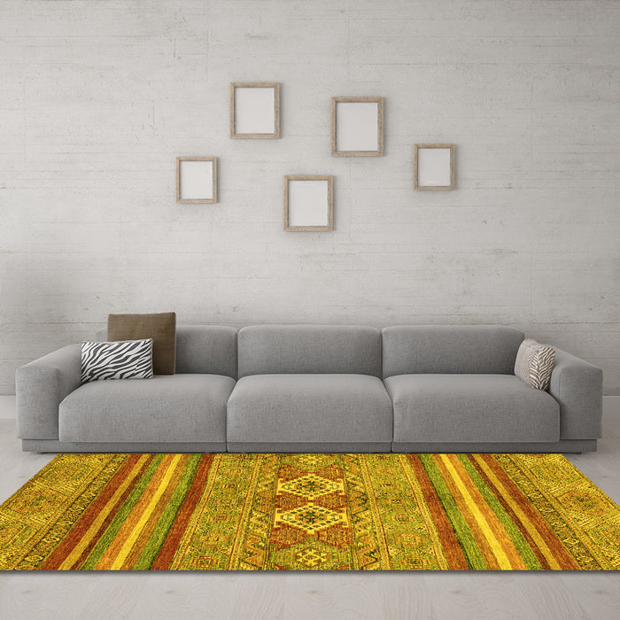 Machine Washable Abstract Yellow Modern Rug in a Living Room, wshabs2395yw