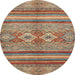 Round Machine Washable Abstract Camel Brown Rug, wshabs2395