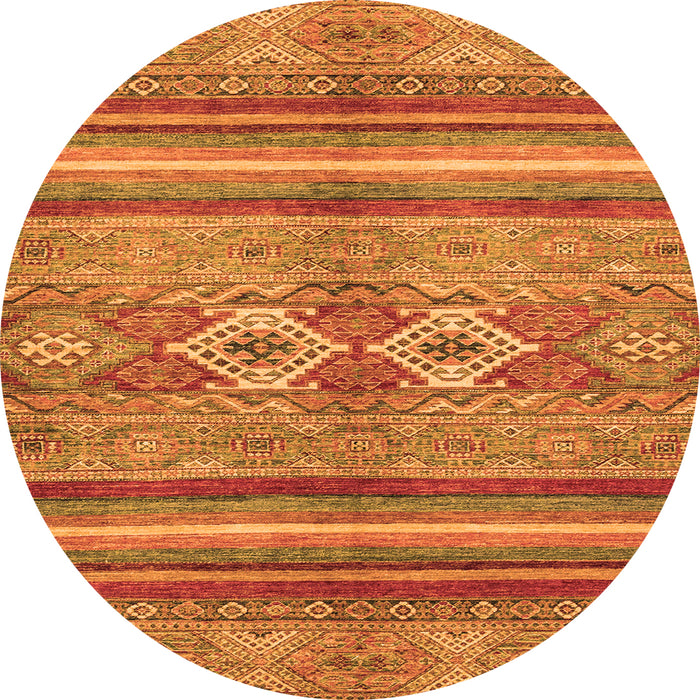 Round Machine Washable Abstract Orange Modern Area Rugs, wshabs2395org