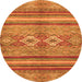 Round Machine Washable Abstract Orange Modern Area Rugs, wshabs2395org