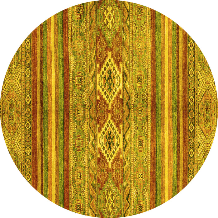 Round Machine Washable Abstract Yellow Modern Rug, wshabs2395yw
