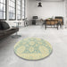 Round Abstract Khaki Gold Oriental Rug in a Office, abs2396