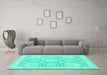 Machine Washable Oriental Turquoise Traditional Area Rugs in a Living Room,, wshabs2396turq