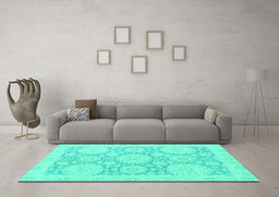 Machine Washable Oriental Turquoise Traditional Area Rugs in a Living Room,, wshabs2396turq