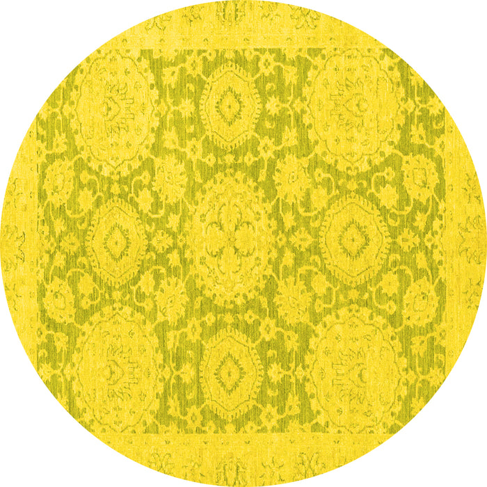 Round Machine Washable Oriental Yellow Traditional Rug, wshabs2396yw