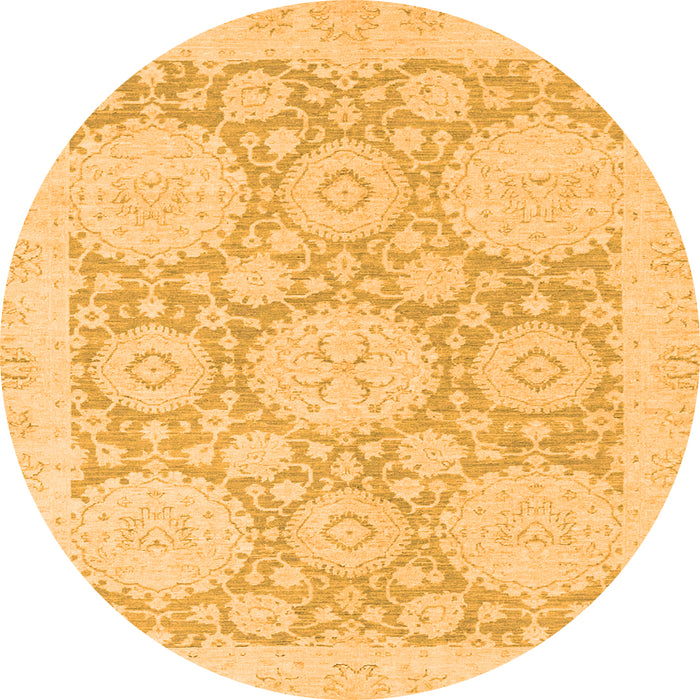 Round Machine Washable Oriental Orange Traditional Area Rugs, wshabs2396org