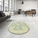 Round Machine Washable Abstract Khaki Gold Rug in a Office, wshabs2396