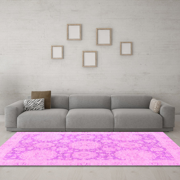 Machine Washable Oriental Pink Traditional Rug in a Living Room, wshabs2396pnk