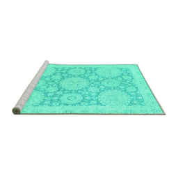 Sideview of Machine Washable Oriental Turquoise Traditional Area Rugs, wshabs2396turq