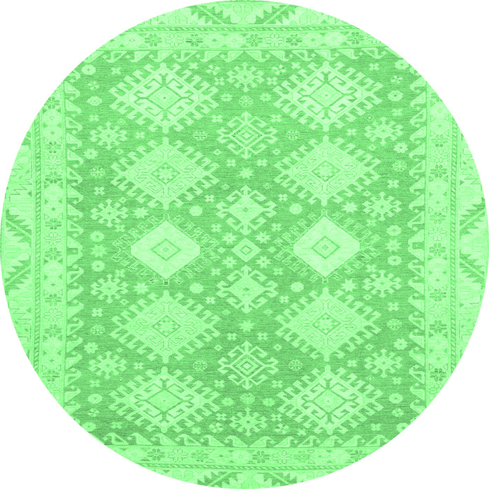 Round Machine Washable Abstract Emerald Green Modern Area Rugs, wshabs2397emgrn