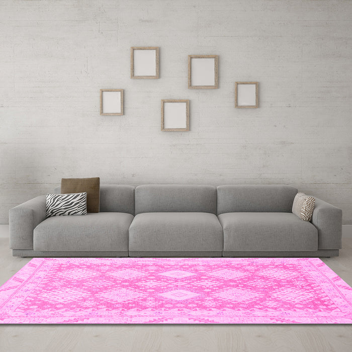 Machine Washable Abstract Pink Modern Rug in a Living Room, wshabs2397pnk