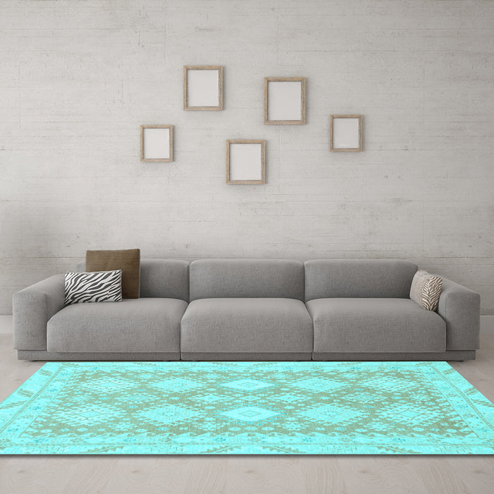 Machine Washable Abstract Light Blue Modern Rug in a Living Room, wshabs2397lblu